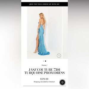 JASZ COUTURE 7501
TURQUOISE PROM DRESS size 10 Elegant Blue Sequin Prom Dress